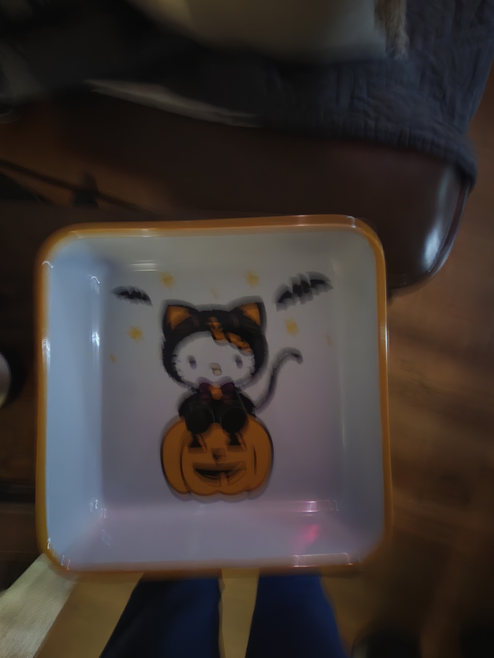 Halloween Cat Ceramic Baking Dish  in Orange and White - Cute Pumpkin Design